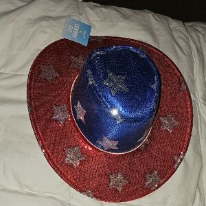 Nwts 4th Of July Cowgirl Sequined Hat!! Red,silver And Blue!!